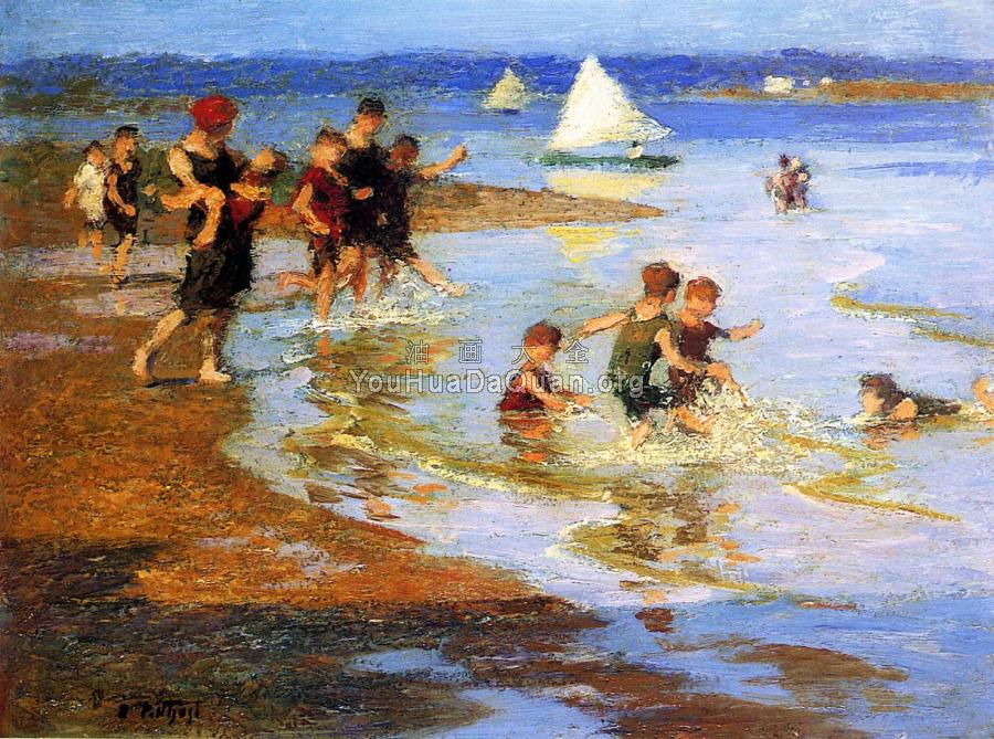Children at Play on the Beach - 爱德华·亨利·波特哈斯特